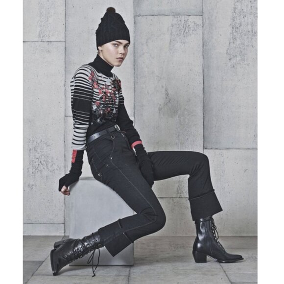 High Everyday Couture Scamper Flared Black Twill Jeans - Picture 2 of 12